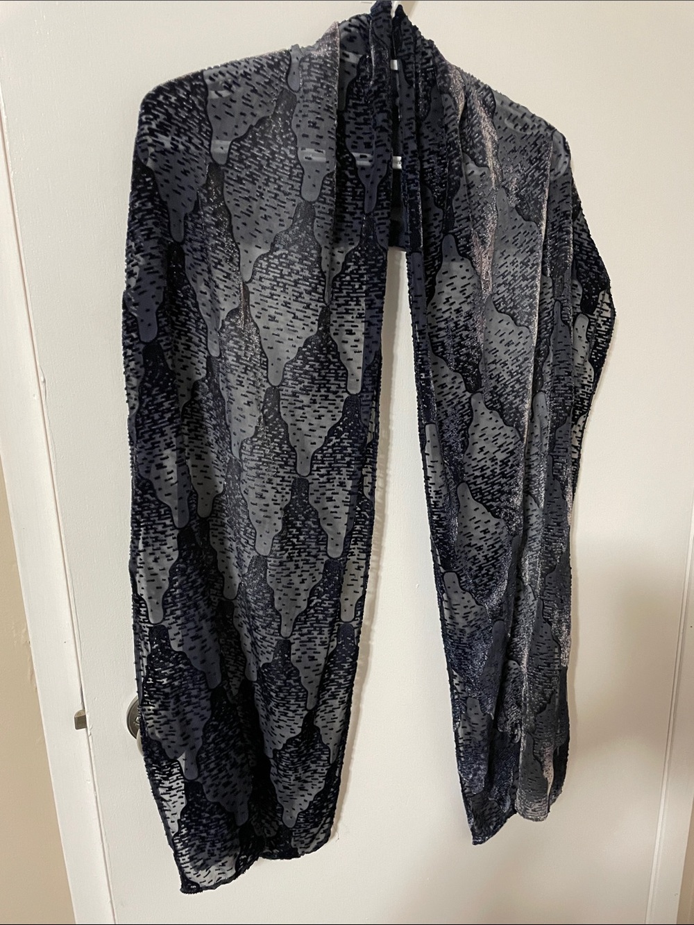 Kevin O'Brien Studio Black & Grey Burnout Patterned Sheer Scarf